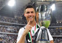 Cristiano Ronaldo with the trophy of Supercopa Italiana, January 2019